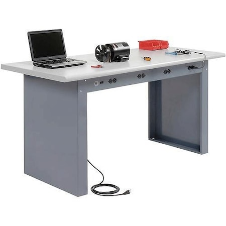 Global Industrial Panel Leg Workbench, 60 x 30in, Power Outlets, Laminate Safety Edge 778488